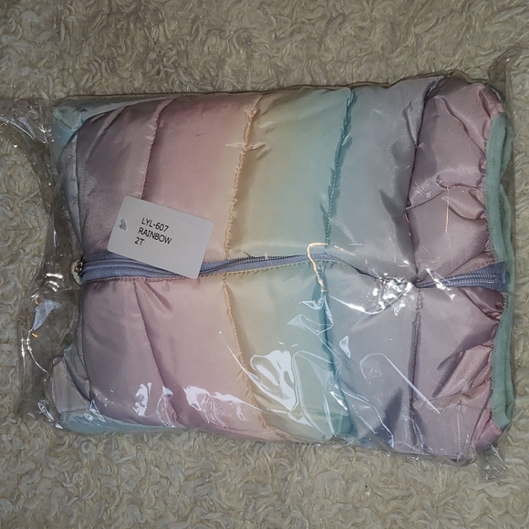 Pastel Rainbow Puffer Zippered Jacket with Teddy Bear Ears 2T - Picture 3 of 7